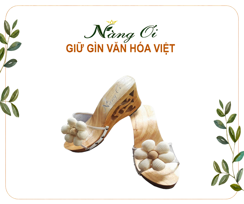 guốc gỗ cho nữ cao 7cm với thiết kế quai nhựa trong đính hoa vải bản to